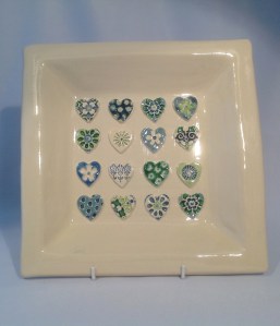 Blue Green Hearts Square Dish